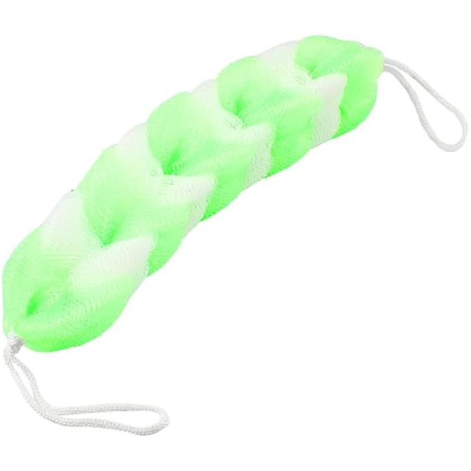 Back Shoulder Cleaning Meshy Bar Shower Pouf 18.5 Inch Green White